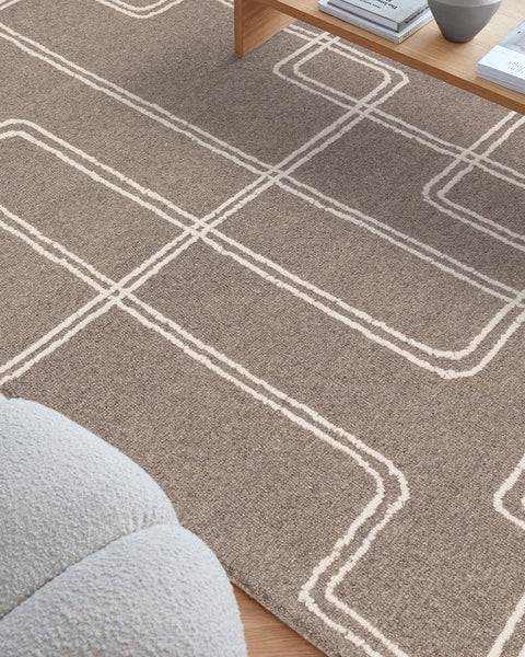 ADA GREY TEXTURED GEOMETRIC WOOL LOOP RUG