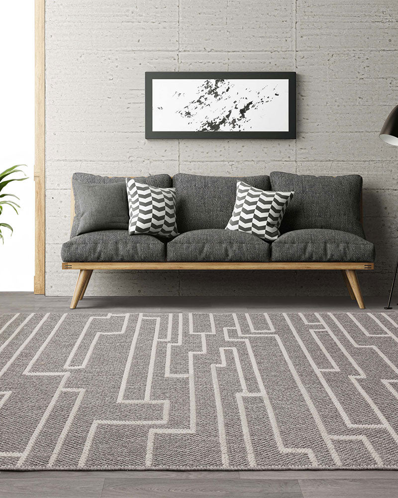CAMBER TRACK GREY MODERN LINEAR FLATWEAVE RUG