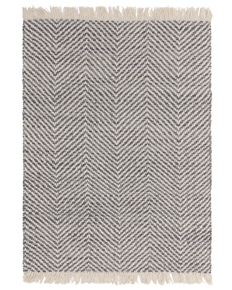 VIGO GREY REVERSABLE JUTE WOOL ZIG ZAG CHEVRON RUG