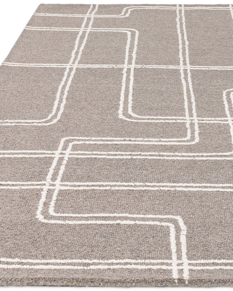 ADA GREY TEXTURED GEOMETRIC WOOL LOOP RUG