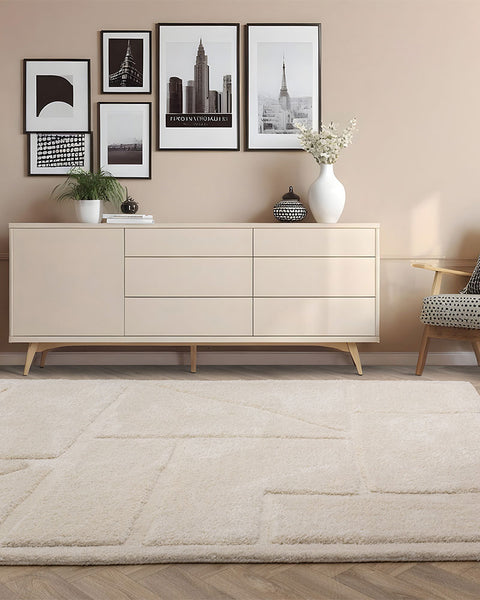 HORIZON IVORY MODERN GEOMETRIC TEXTURED RUG