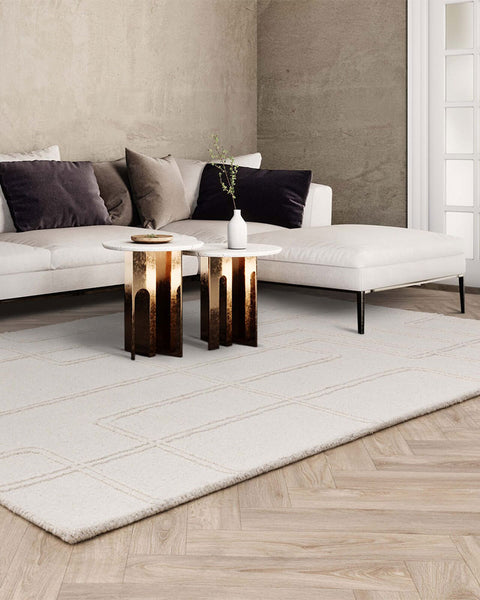 ADA IVORY TEXTURED GEOMETRIC WOOL LOOP RUG