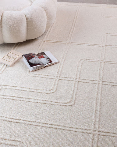 ADA IVORY TEXTURED GEOMETRIC WOOL LOOP RUG