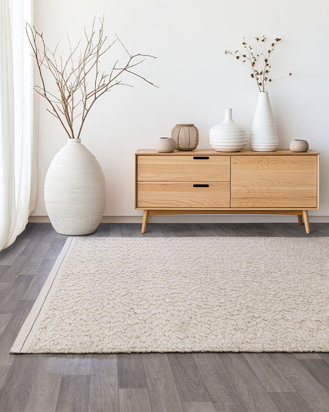 ELM IVORY CHUNKY BOUCLE TEXTURED WOOL MIX RUG