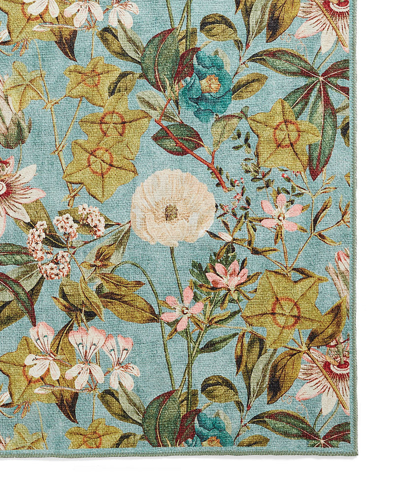 CLARKE & CLARKE PASSIFLORA MINERAL BLUE MACHINE WASHABLE RUG