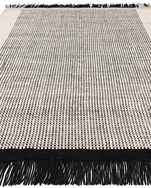 AVALON MONOCHROME BLACK WOOL FLATWEAVE RUG