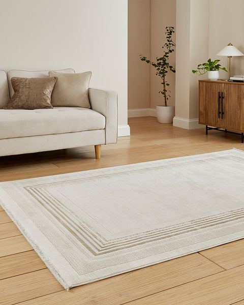 MIRAGE MR38 CREAM MODERN BORDER METALLIC RUG