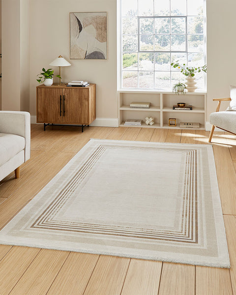 MIRAGE MR38 CREAM MODERN BORDER METALLIC RUG