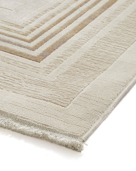 MIRAGE MR38 CREAM MODERN BORDER METALLIC RUG