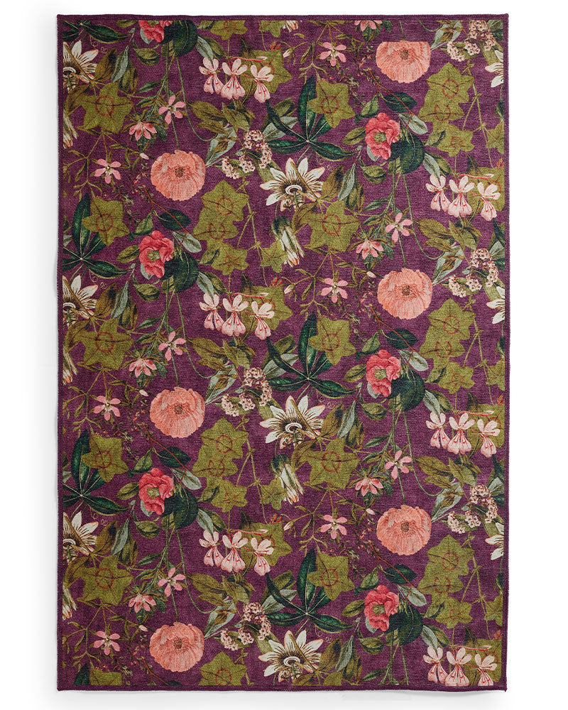 CLARKE & CLARKE PASSIFLORA MULBERRY MACHINE WASHABLE RUG