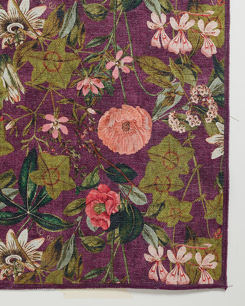 CLARKE & CLARKE PASSIFLORA MULBERRY MACHINE WASHABLE RUG