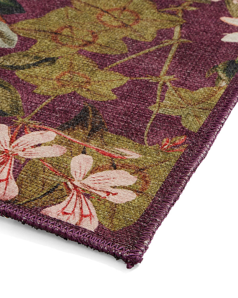 CLARKE & CLARKE PASSIFLORA MULBERRY MACHINE WASHABLE RUG