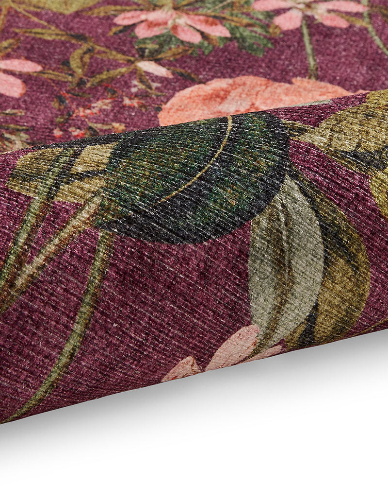 CLARKE & CLARKE PASSIFLORA MULBERRY MACHINE WASHABLE RUG