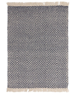 VIGO NAVY BLUE REVERSABLE JUTE WOOL ZIG ZAG CHEVRON RUG