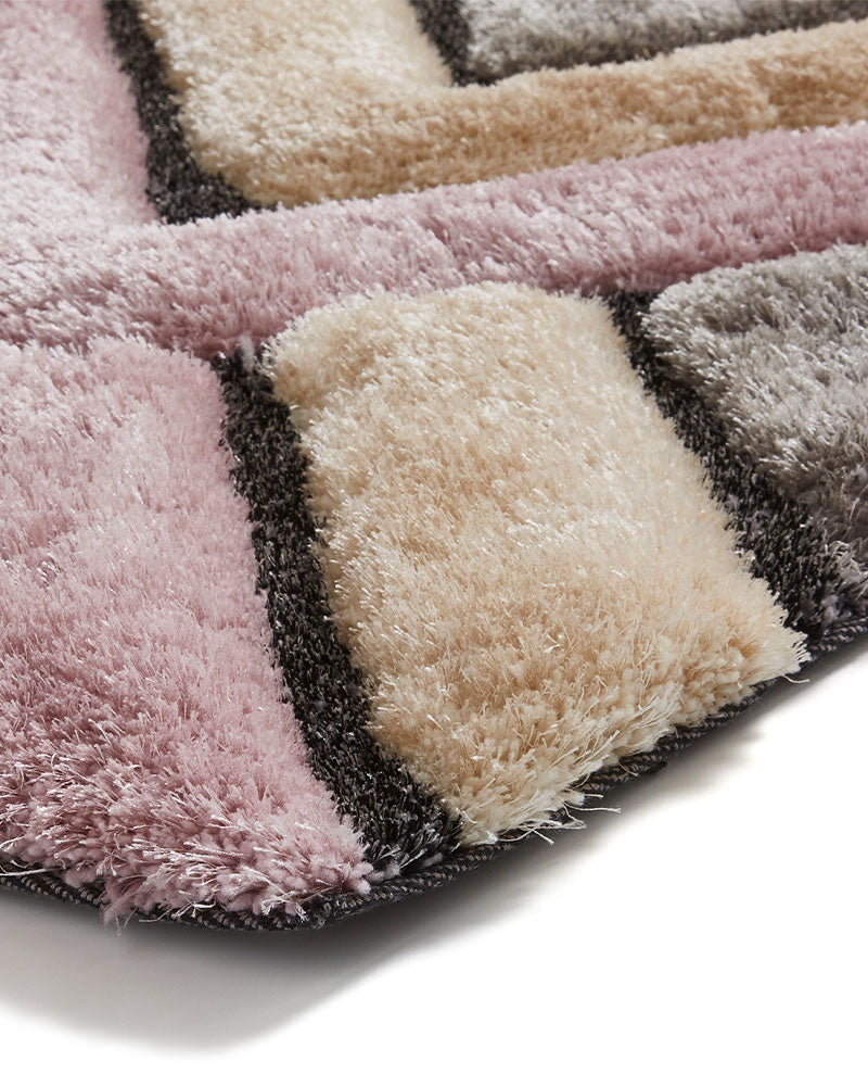 NOBLE HOUSE 8199 GREY ROSE PINK SCULPTED SHAGGY RUG