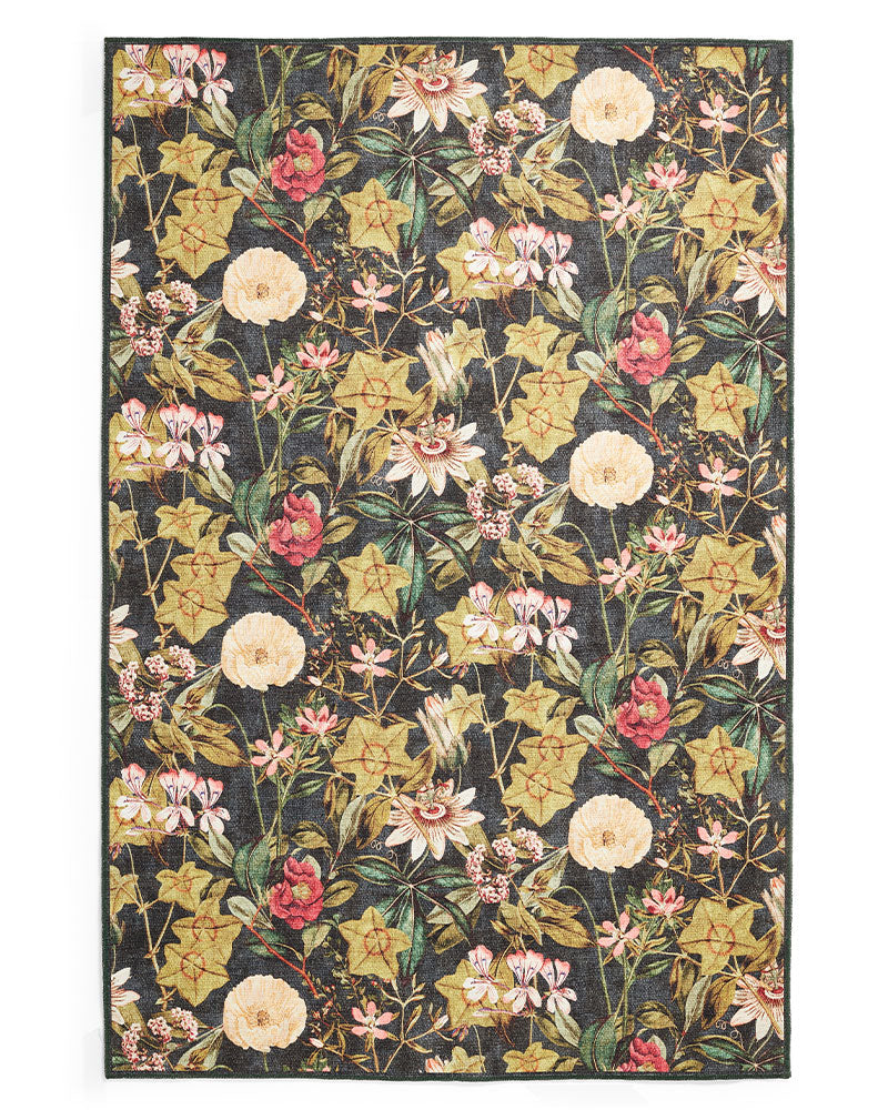 CLARKE & CLARKE PASSIFLORA NOIR MACHINE WASHABLE RUG