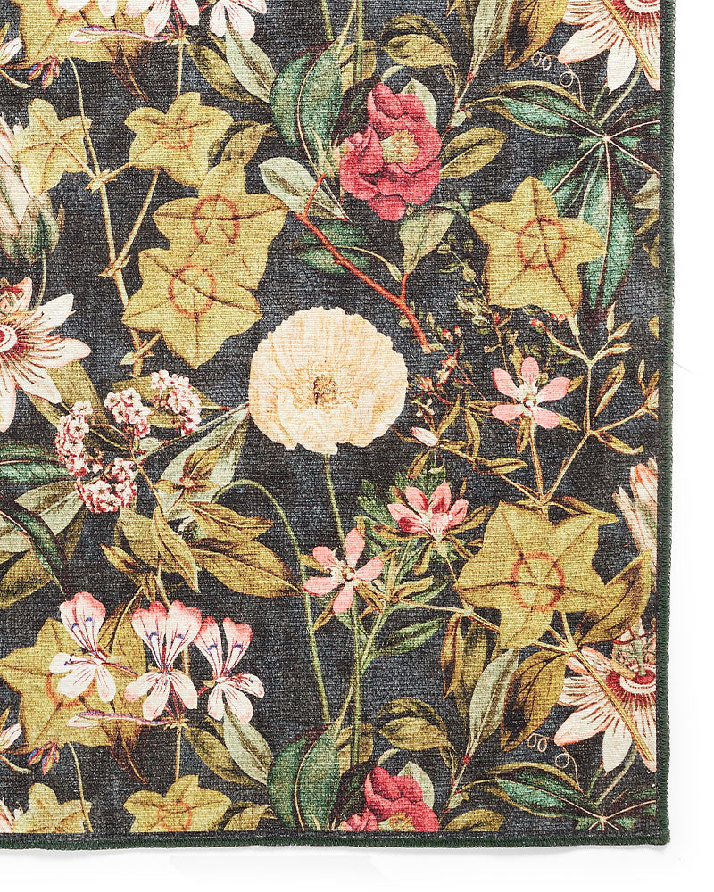 CLARKE & CLARKE PASSIFLORA NOIR MACHINE WASHABLE RUG