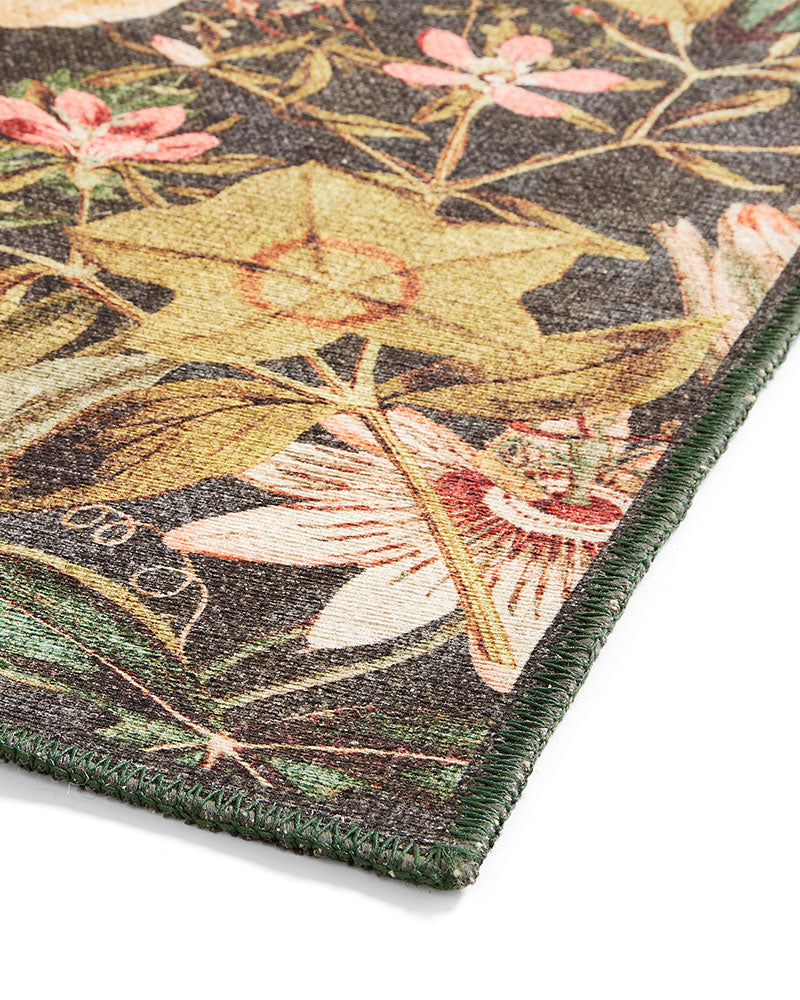 CLARKE & CLARKE PASSIFLORA NOIR MACHINE WASHABLE RUG