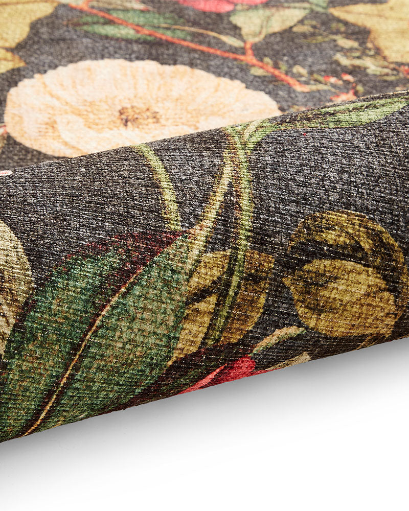 CLARKE & CLARKE PASSIFLORA NOIR MACHINE WASHABLE RUG