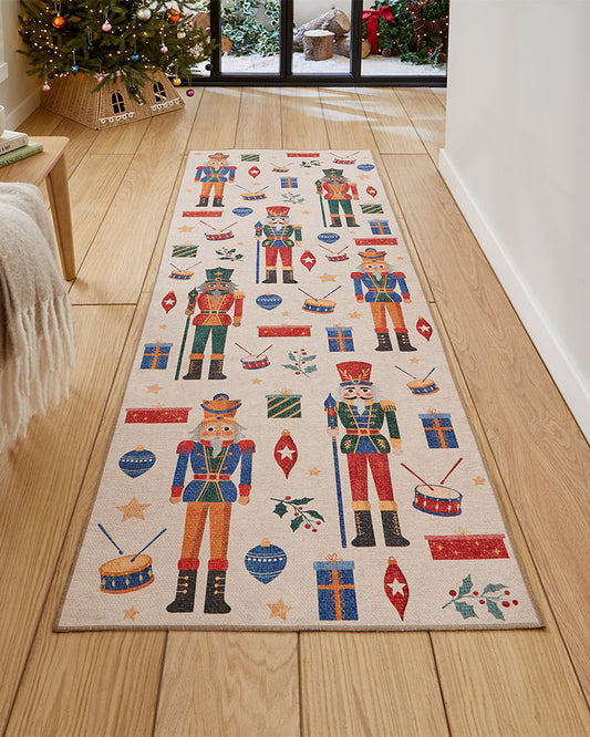 CHRISTMAS WASHABLE NUTCRACKER MULTI RUNNER & MAT SET