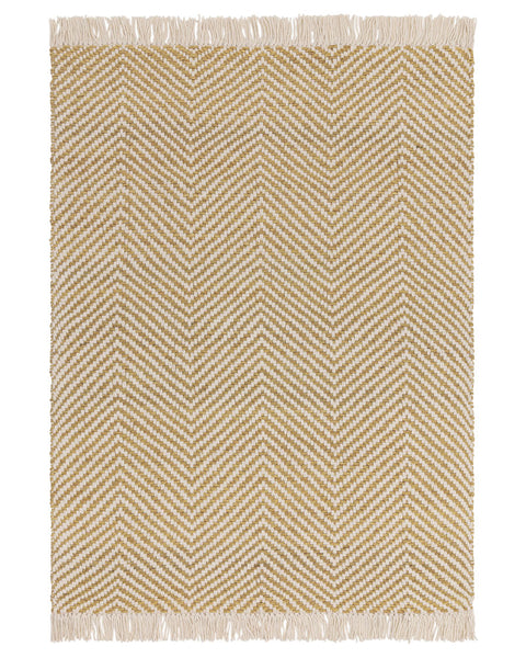 VIGO OCHRE REVERSABLE JUTE WOOL ZIG ZAG CHEVRON RUG