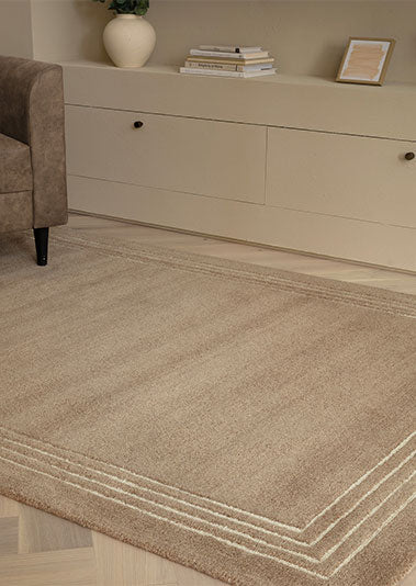 ORLO BEIGE NATURAL UNDYED WOOL BORDERED RUG