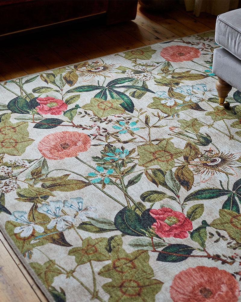CLARKE & CLARKE PASSIFLORA PEACHES & CREAM MACHINE WASHABLE RUG