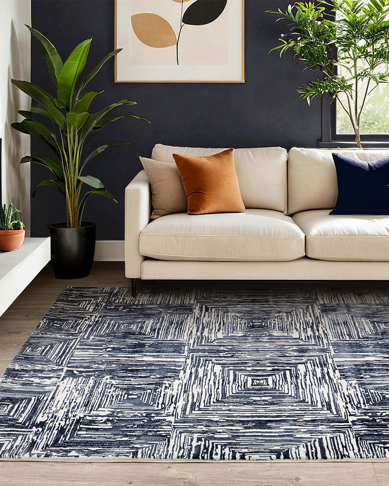 KUZA PORTRAIT NAVY BLUE GEOMETRIC RUG