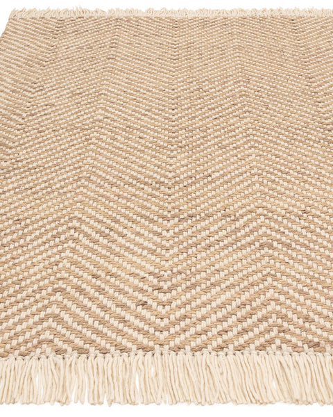 VIGO SAND BEIGE REVERSABLE JUTE WOOL ZIG ZAG CHEVRON RUG