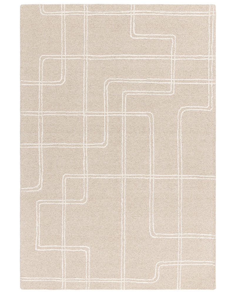 ADA SAND BEIGE TEXTURED GEOMETRIC WOOL LOOP RUG