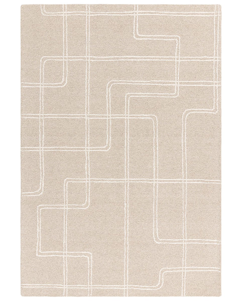 ADA SAND BEIGE TEXTURED GEOMETRIC WOOL LOOP RUG