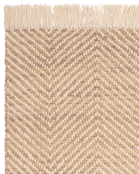 VIGO SAND BEIGE REVERSABLE JUTE WOOL ZIG ZAG CHEVRON RUG