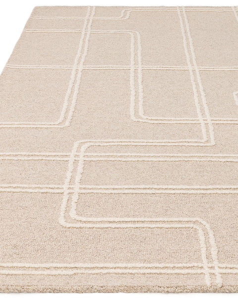 ADA SAND BEIGE TEXTURED GEOMETRIC WOOL LOOP RUG