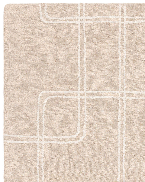 ADA SAND BEIGE TEXTURED GEOMETRIC WOOL LOOP RUG