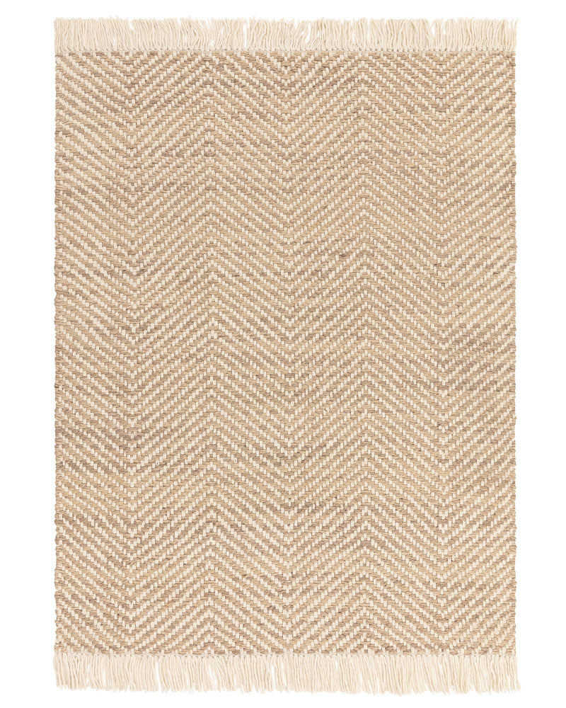 VIGO SAND BEIGE REVERSABLE JUTE WOOL ZIG ZAG CHEVRON RUG