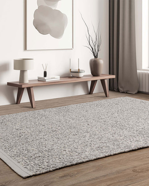 ELM SILVER GREY CHUNKY BOUCLE TEXTURED WOOL MIX RUG