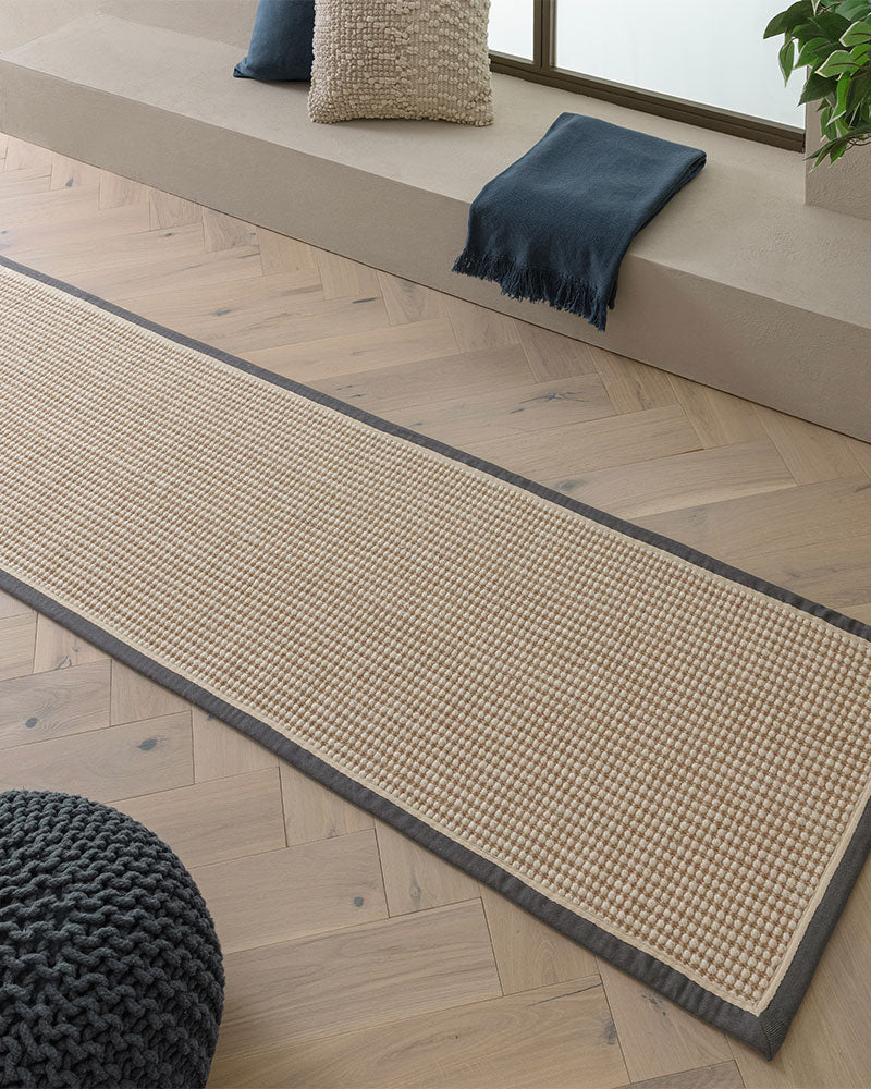 KORRA WOOL & JUTE SINGLE LOOP WITH SLATE GREY BORDER RUNNER