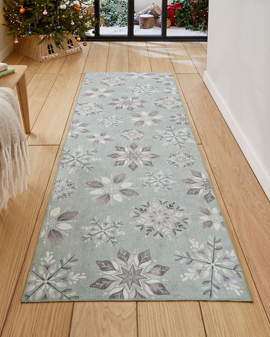 CHRISTMAS WASHABLE SNOWFLAKE RUNNER & MAT SET