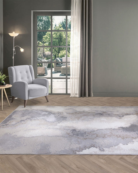 STELLAR ST03 GREY BEIGE MODERN ABSTRACT HIGH SHINE RUG