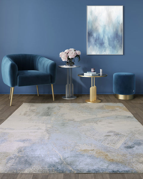 STELLAR ST06 BLUE MODERN ABSTRACT HIGH SHINE RUG