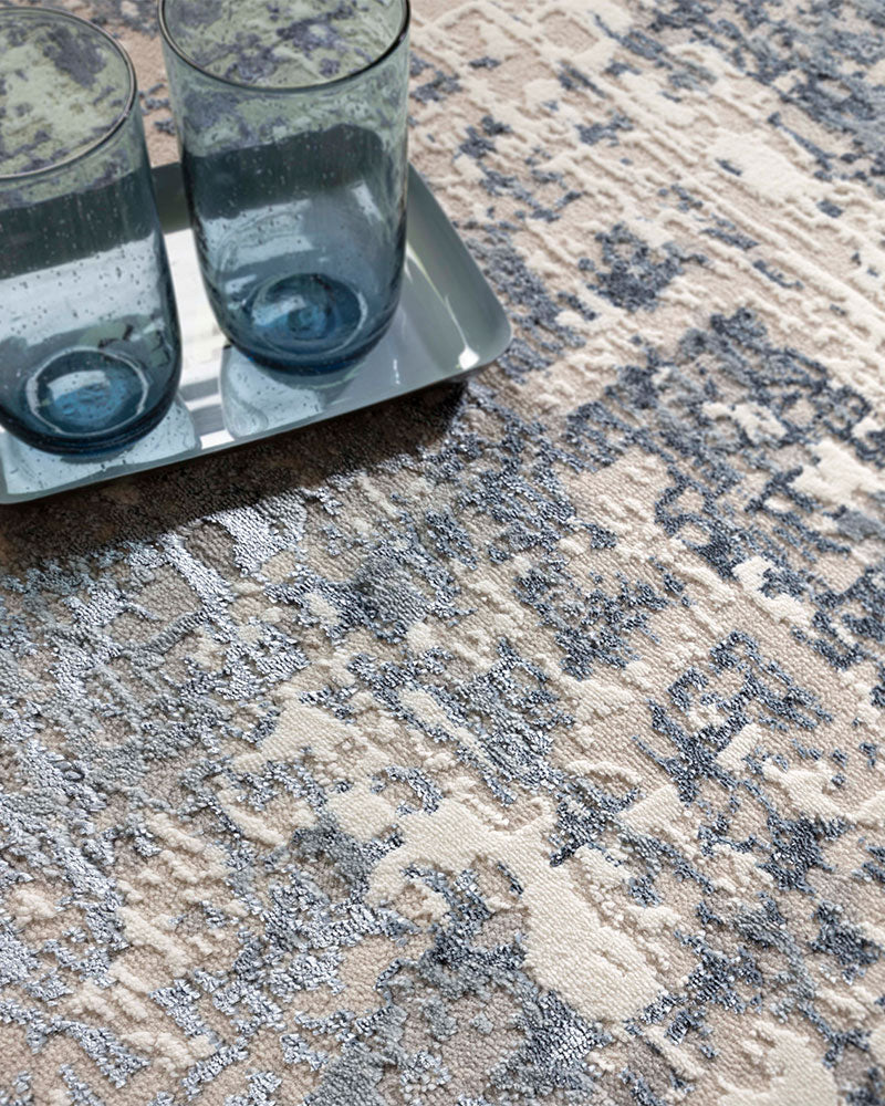 STELLAR ST09 BLUE MODERN ABSTRACT HIGH SHINE RUG