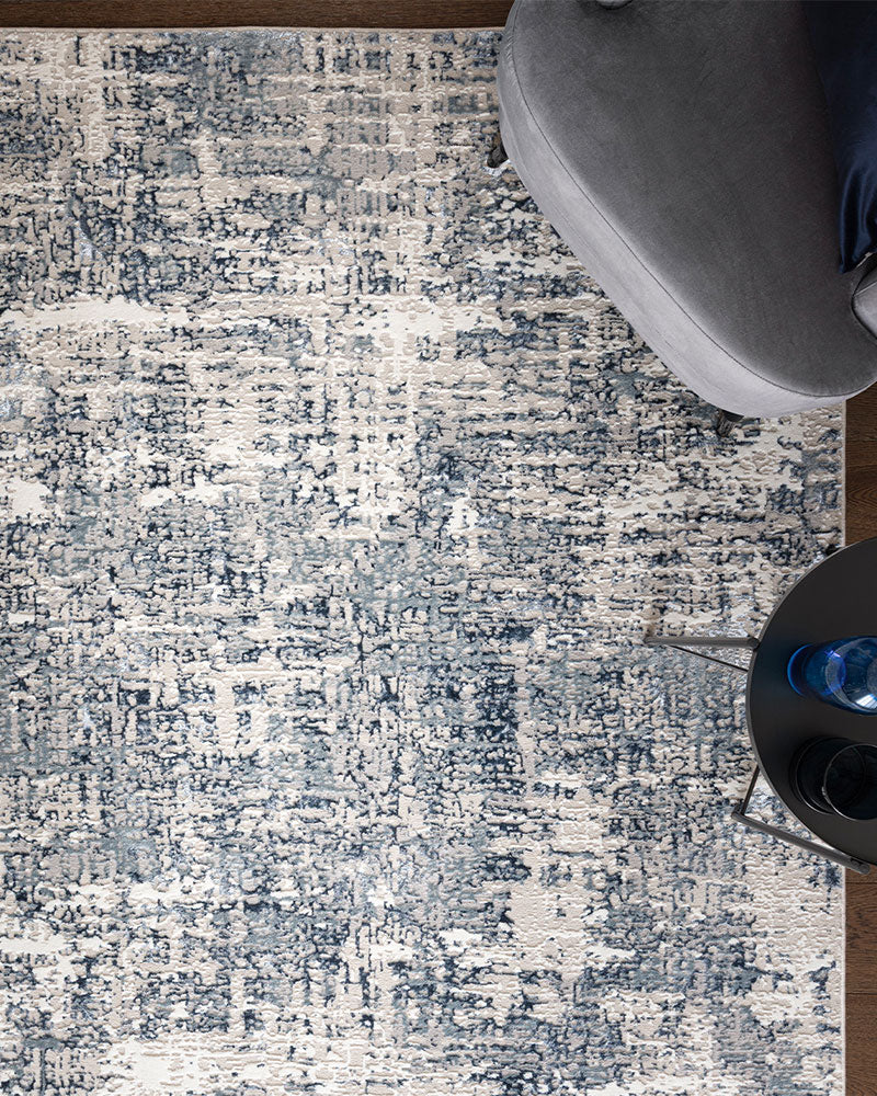 STELLAR ST09 BLUE MODERN ABSTRACT HIGH SHINE RUG
