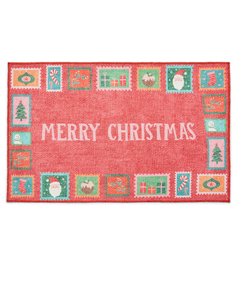 CHRISTMAS STAMPS WASHABLE  RUNNER & MAT SET