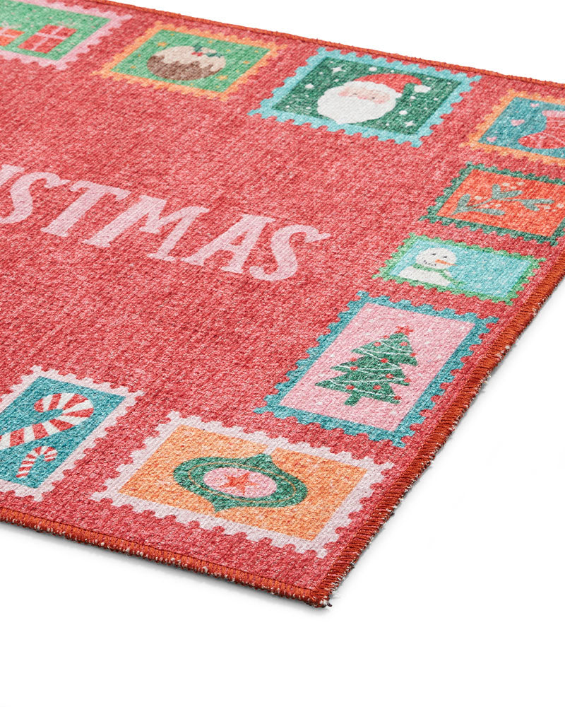 CHRISTMAS STAMPS WASHABLE  RUNNER & MAT SET