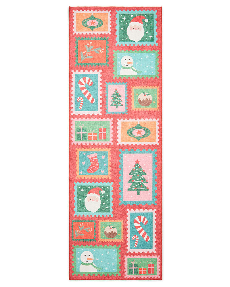 CHRISTMAS STAMPS WASHABLE  RUNNER & MAT SET