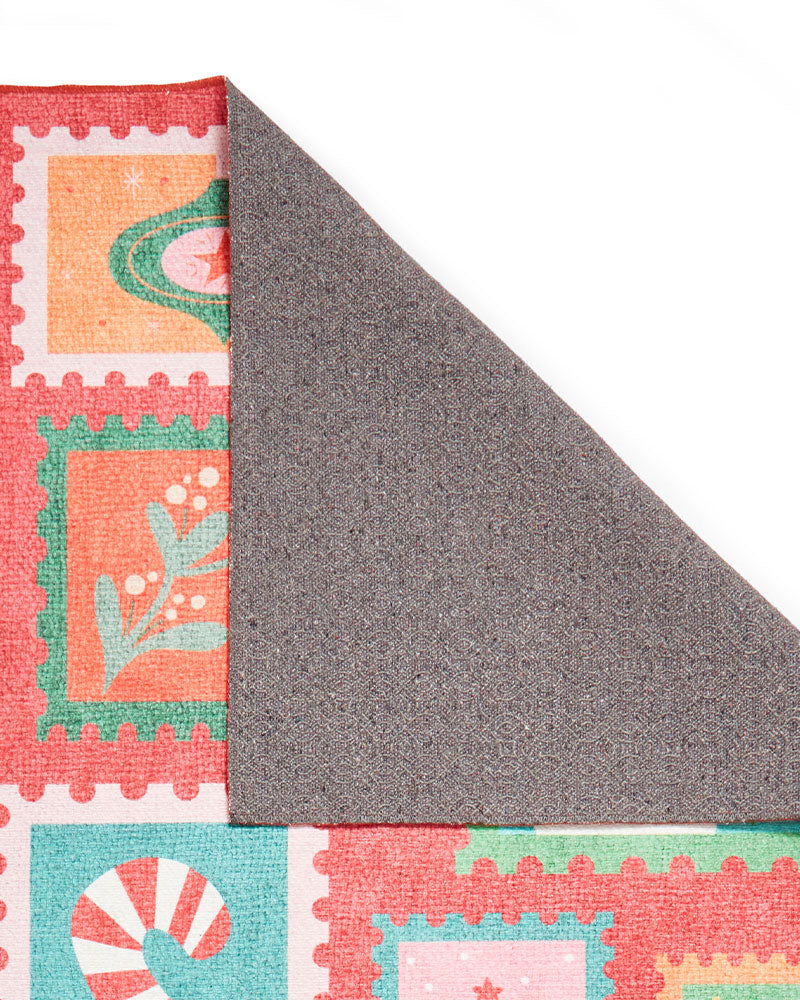 CHRISTMAS STAMPS WASHABLE  RUNNER & MAT SET