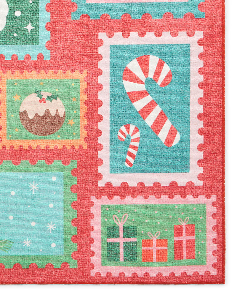 CHRISTMAS STAMPS WASHABLE  RUNNER & MAT SET
