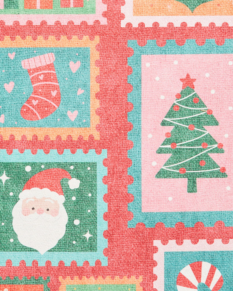 CHRISTMAS STAMPS WASHABLE  RUNNER & MAT SET
