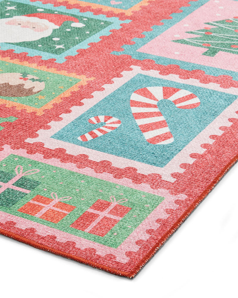 CHRISTMAS STAMPS WASHABLE  RUNNER & MAT SET