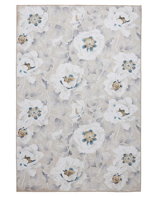 HARLEQUIN FLORENT STONE FLORAL MACHINE WASHABLE RUG